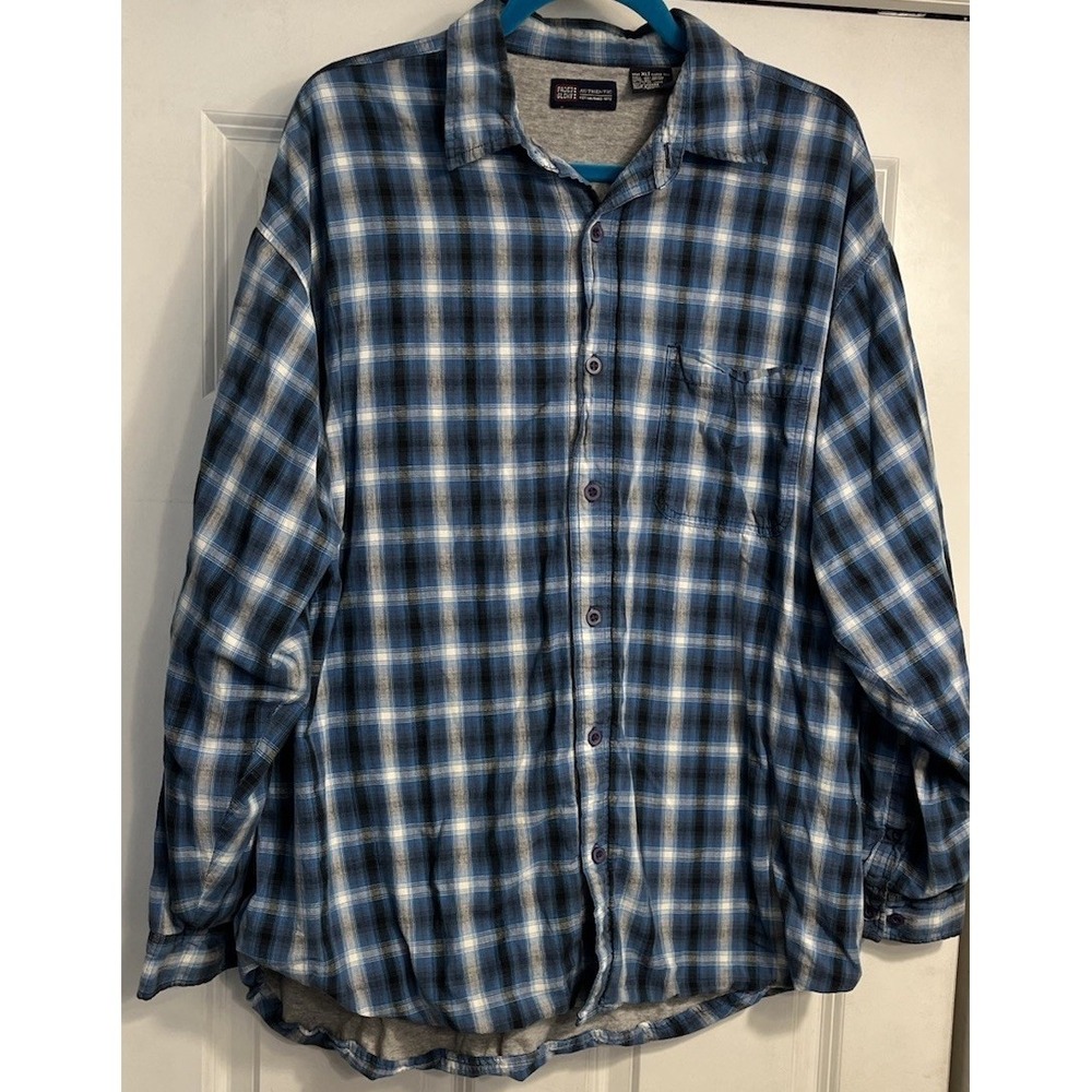 Faded Glory Mens Button Down Shirt Sz XLT Blue Plaid Long Sleeve Layered